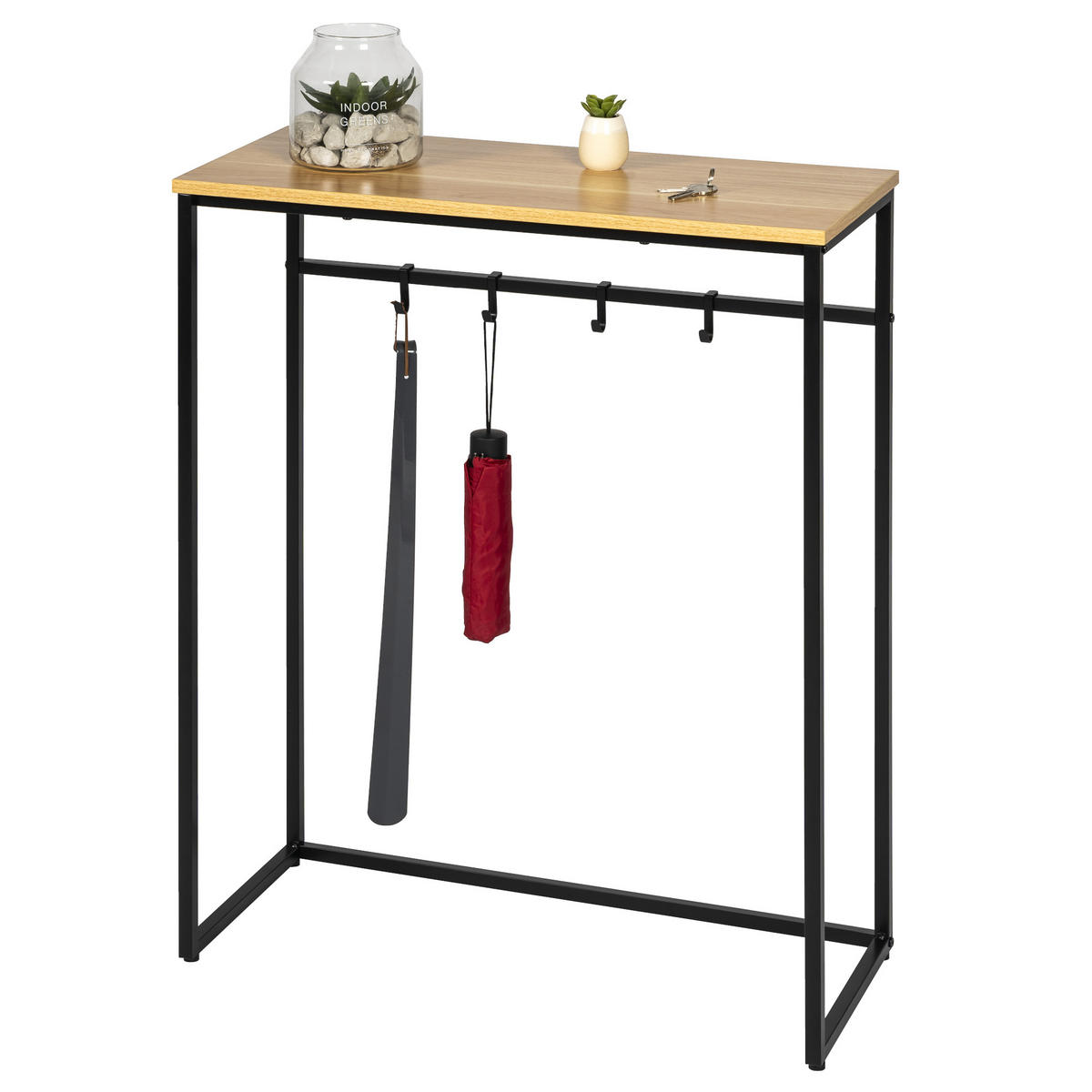 KONSOLENTISCH mit Holzablage, schwarz - Schwarz, Metall (30/70/89.5cm) - eluno