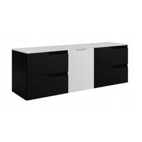 WASCHBECKUNTERSCHRANK MODERN 160 cm mit Arbeitsplatte Farbe: Weiß mit geriffelter Vorderseite Farbe: Weiß - Schwarz - Schwarz, Holzwerkstoff (160/57/46cm) - Rodan