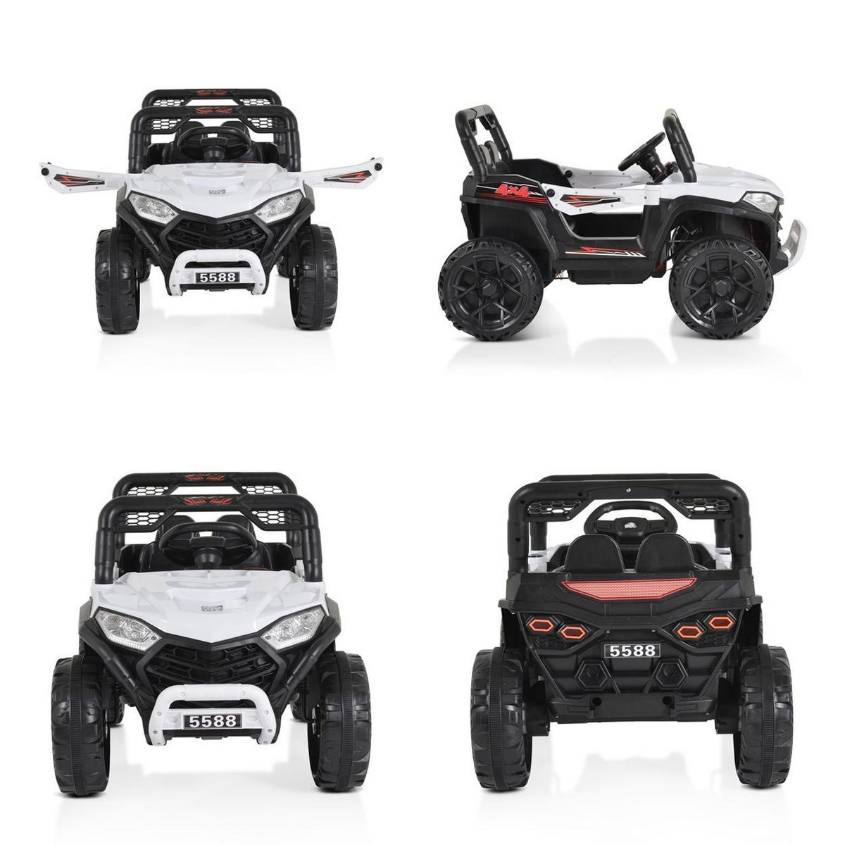 ELEKTROBUGGY UTV weiß Fernbedienung MP3 Gurt 2 Motoren Lichter - Schwarz, Kunststoff (102/61/64cm) - Moni