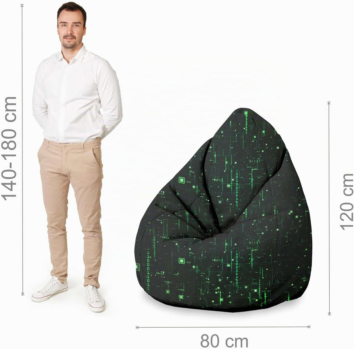 SITZSACK PEARSHAPE MIT FUßSTÜTZE Velvet 2-tlg Cyberpunk M - Jadegrün, Textil (70/120/70cm) - Dreamroots