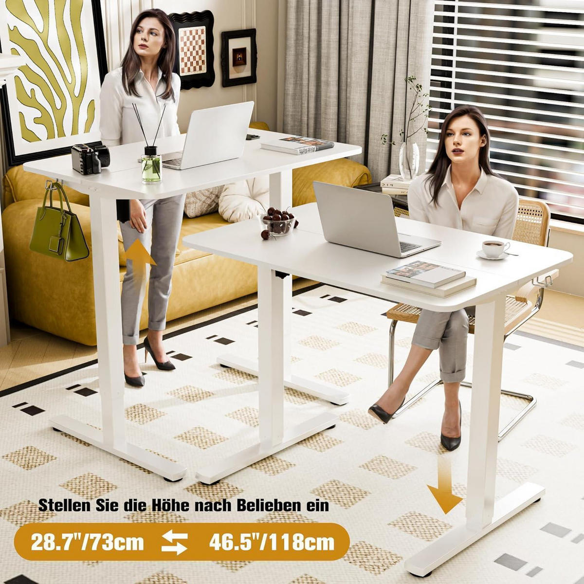 SCHREIBTISCH höhenverstellbar elektrisch 90 x 60 cm Weiß - Weiß, Metall (90/60/118cm)