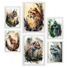 POSTER Set Mit 6 Katzen Bunt Größe A3 & A4 Weißer Rahmen - Weiß, Papier (29.7/1cm) - Nacnic