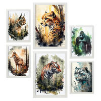 POSTER Set Mit 6 Katzen Bunt Größe A3 & A4 Weißer Rahmen - Weiß, Papier (29.7/1cm) - Nacnic