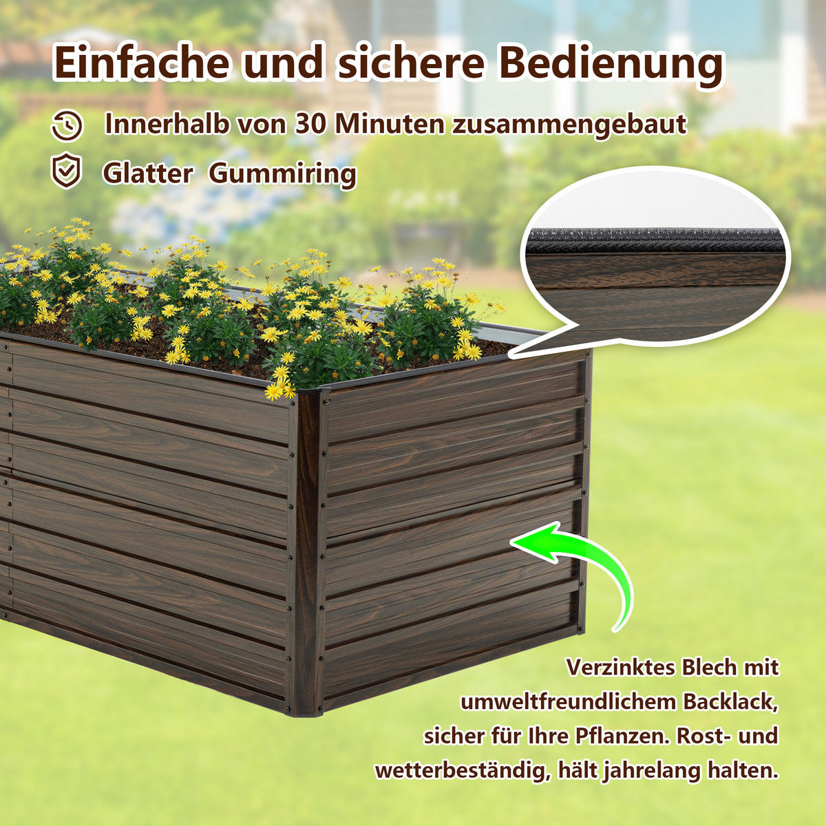 HOCHBEET 190/90/64 cm Schwarz (1 Stück) - Naturfarben, Metall (90/64/190cm) - Oxeza