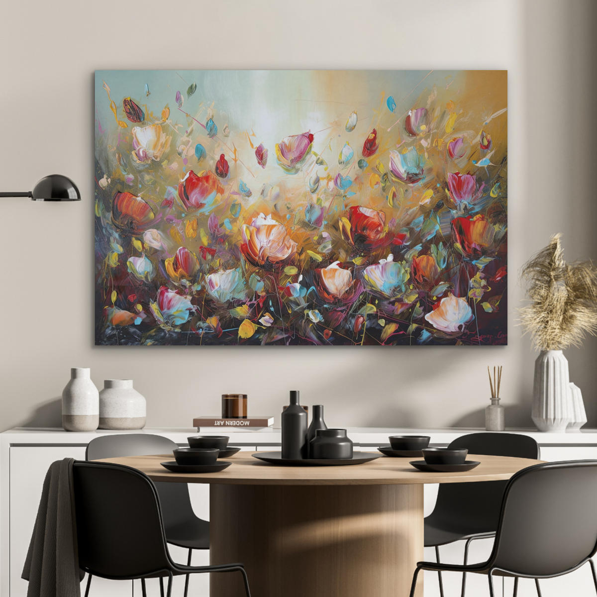AKUSTIKBILD Blumen - Kunst - Natur - Ölgemälde Akustikpaneele 90x60 cm - Multicolor, Kunststoff (90/60/0.9cm) - MuchoWow