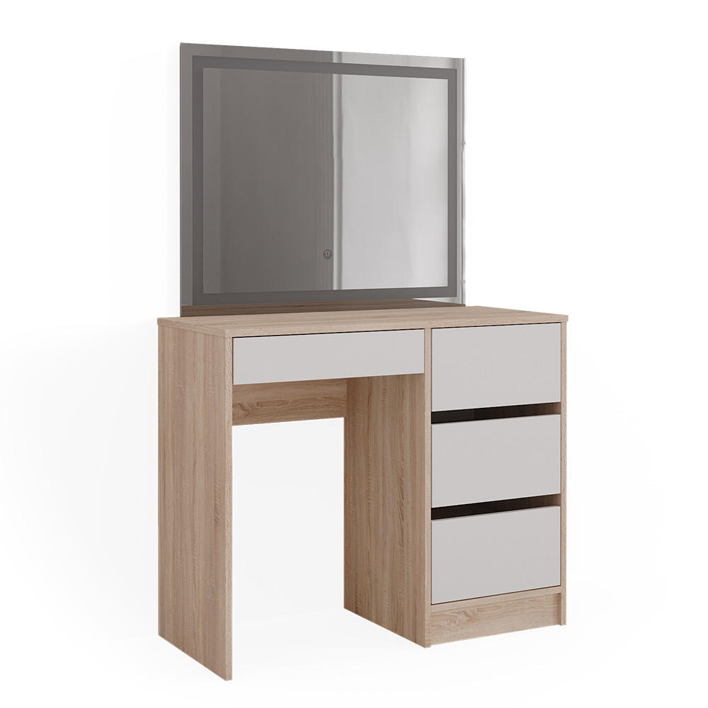 SCHMINKTISCH Sherry Sonoma 90 cm mit LED-Spiegel - Weiß/Sonoma Eiche, Holzwerkstoff (90/75/40cm) - Vicco