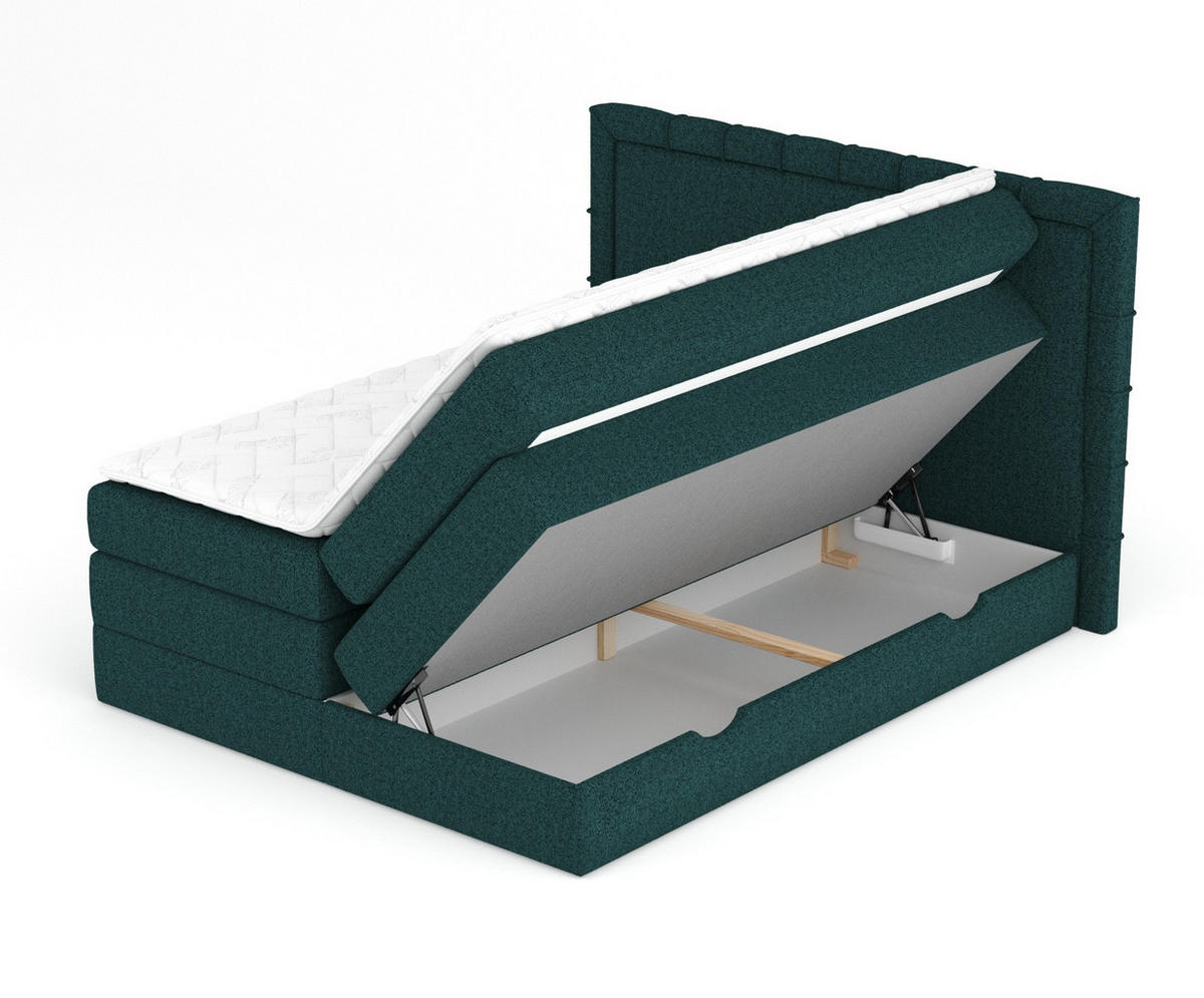 BOXSPRINGBETT Rosabel Grün 140/200 cm mit Matratze und Topper - Schwarz/Grün, Holz/Holzwerkstoff (140/200cm) - Maison de Reve