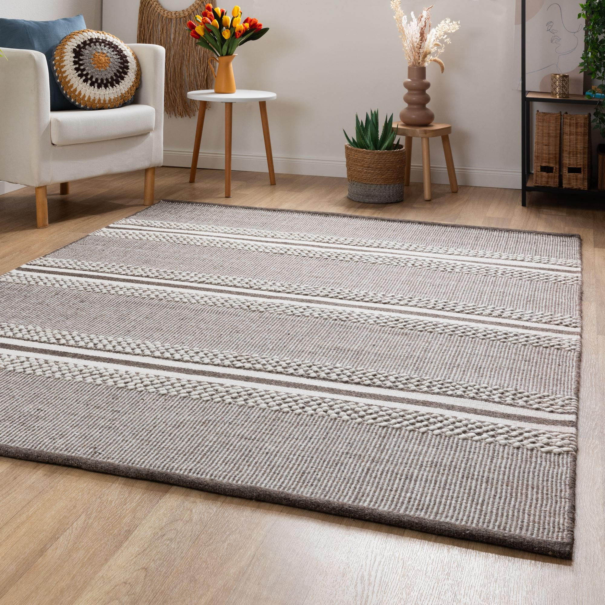HANDWEBTEPPICH 200/300 cm Habo breite Streifen - Grau, Naturmaterialien (200/300cm) - Steffensmeier