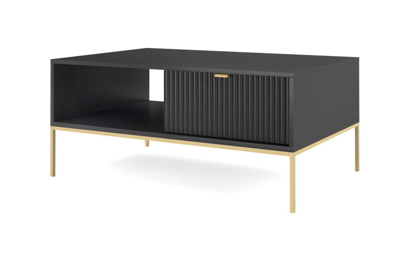 COUCHTISCH 100 cm Galla mit geriffelten Fronten und Schublade, Schwarz + Gold - Goldfarben/Schwarz, Holz (68/104/46cm) - Emporius