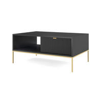 COUCHTISCH 100 cm Galla mit geriffelten Fronten und Schublade, Schwarz + Gold - Goldfarben/Schwarz, Holz (68/104/46cm) - Emporius