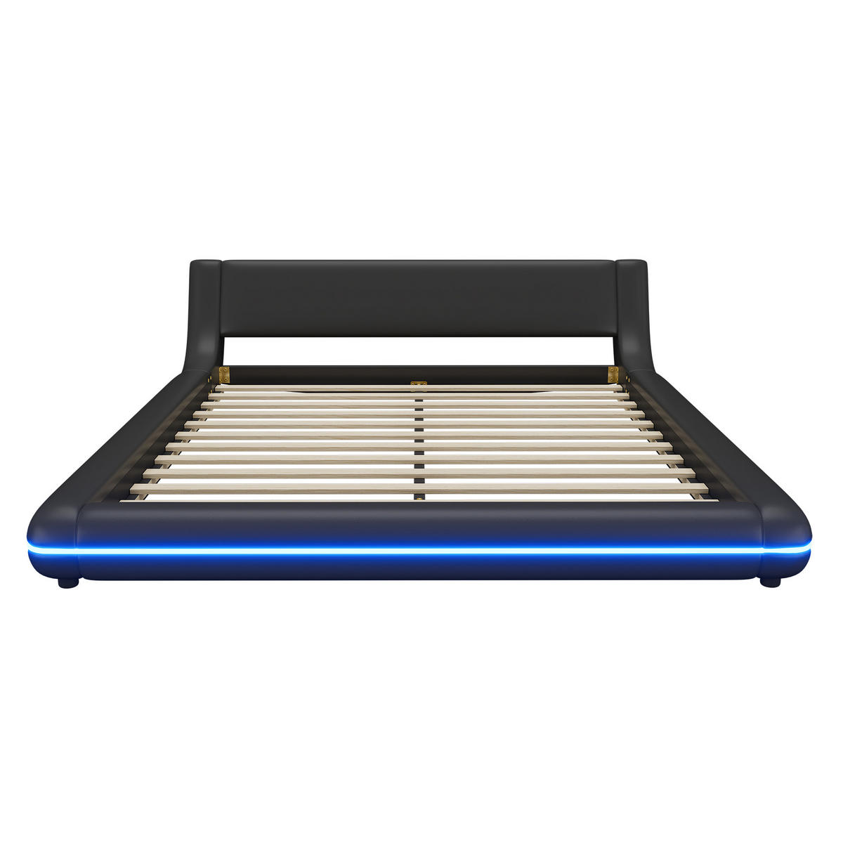 BODENBETT 160/200 cm Schwarz mit LED-Umgebungslicht aus PU - Schwarz, Kunststoff (160/200cm) - OKWISH