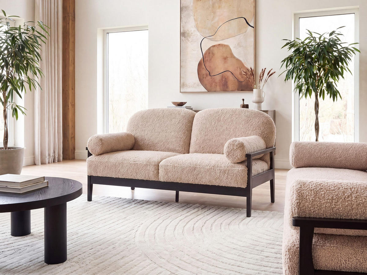 2-SITZER-SOFA Bouclé Beige Pilarne - Beige/Schwarz, Textil (153/88/84cm) - Beliani