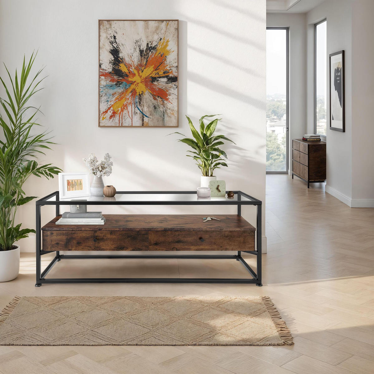 LOWBOARD Maidenhead,121,5 x 41,5 x 50,5 cm,Industrial Holz dunkel, rustikal - Rostfarben, Holzwerkstoff (41.5/50.5/121.5cm) - tectake