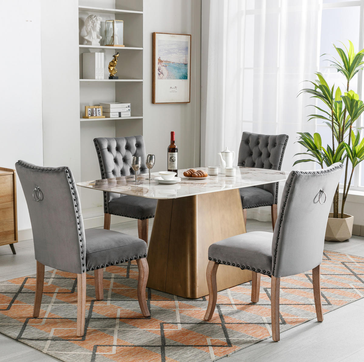 ESSZIMMERSTUHL modern Samt Grau mit Massivholzbeinen - Grau, Holz (63/95/49.1cm) - Meubliv