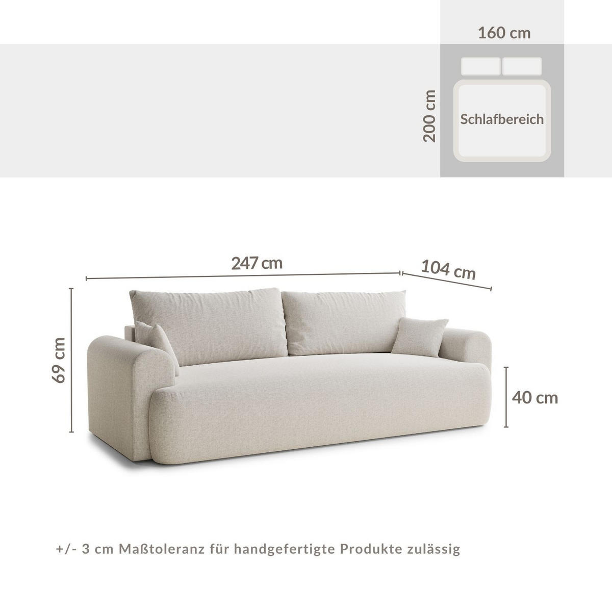 SOFA MIT SCHLAFFUNKTION Toluca Korallenfarbe Webstoff - Koralle/Schwarz, Holz/Holzwerkstoff (247/69/104cm) - Maison de Reve