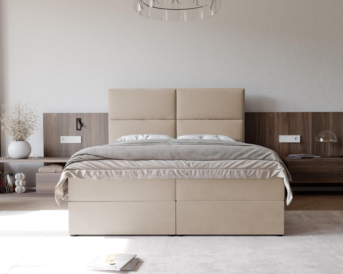 BOXBETT ORFEO 180/200 cm mit Matratze und Topper, Hellbeige - Beige, Textil (180/200cm) - Idohome