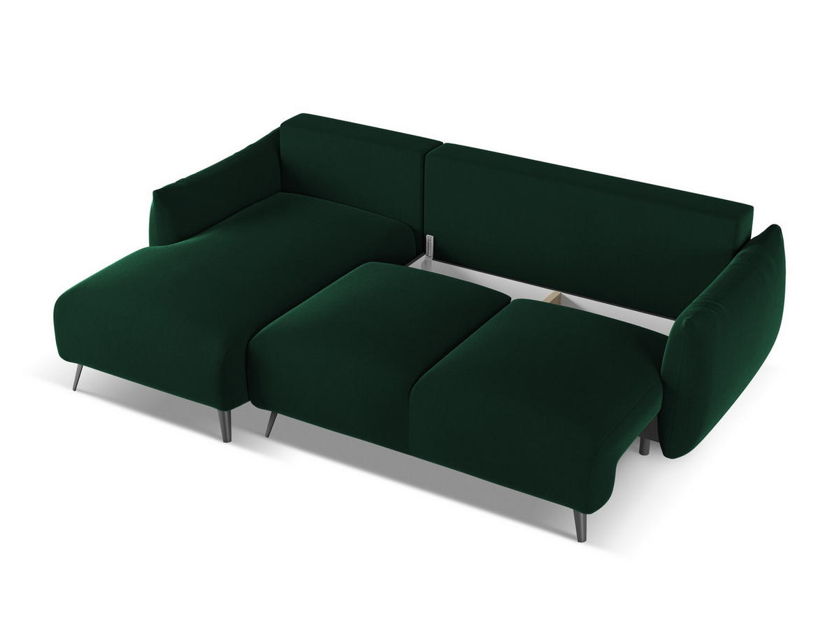 ECKSOFA mit Schlaffunktion Samt Stoff Grün - Dunkelgrün/Schwarz, Textil/Metall (162/242cm) - Makamii