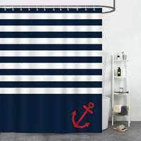 DUSCHVORHANG Blau nautisch Streifen Anker schimmelresistent wasserdicht waschbar Badezimmer mit Haken - Multicolor, Textil (180/180cm) - MCBOSON