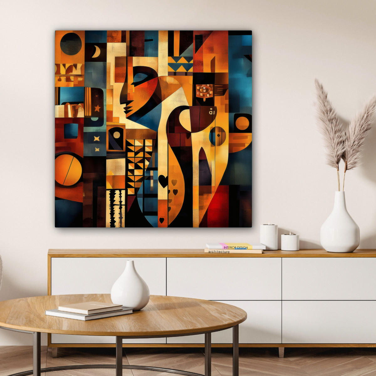 LEINWANDBILD Figuren - Abstrakt - Symbole 90x90 cm - Terracotta, Textil (90/90cm) - MuchoWow