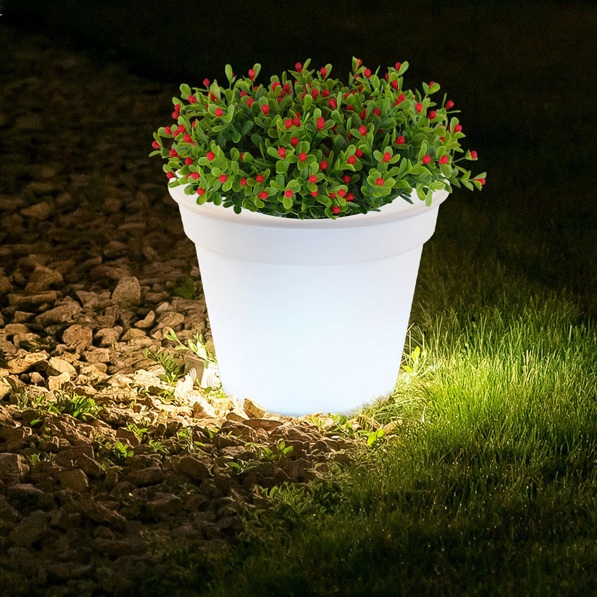 LED AUSSENLEUCHTE Blumentopf Weiß satiniert - Weiß, Kunststoff (17/17/19cm)