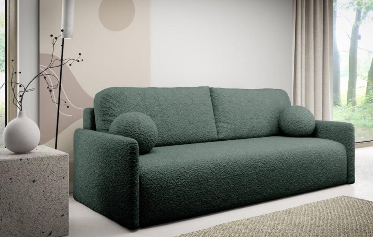SOFA Grün GLOV In Bouclé Stoff Drei-Sitzer - Grün, Textil (206/95/87cm) - Sepro Meble