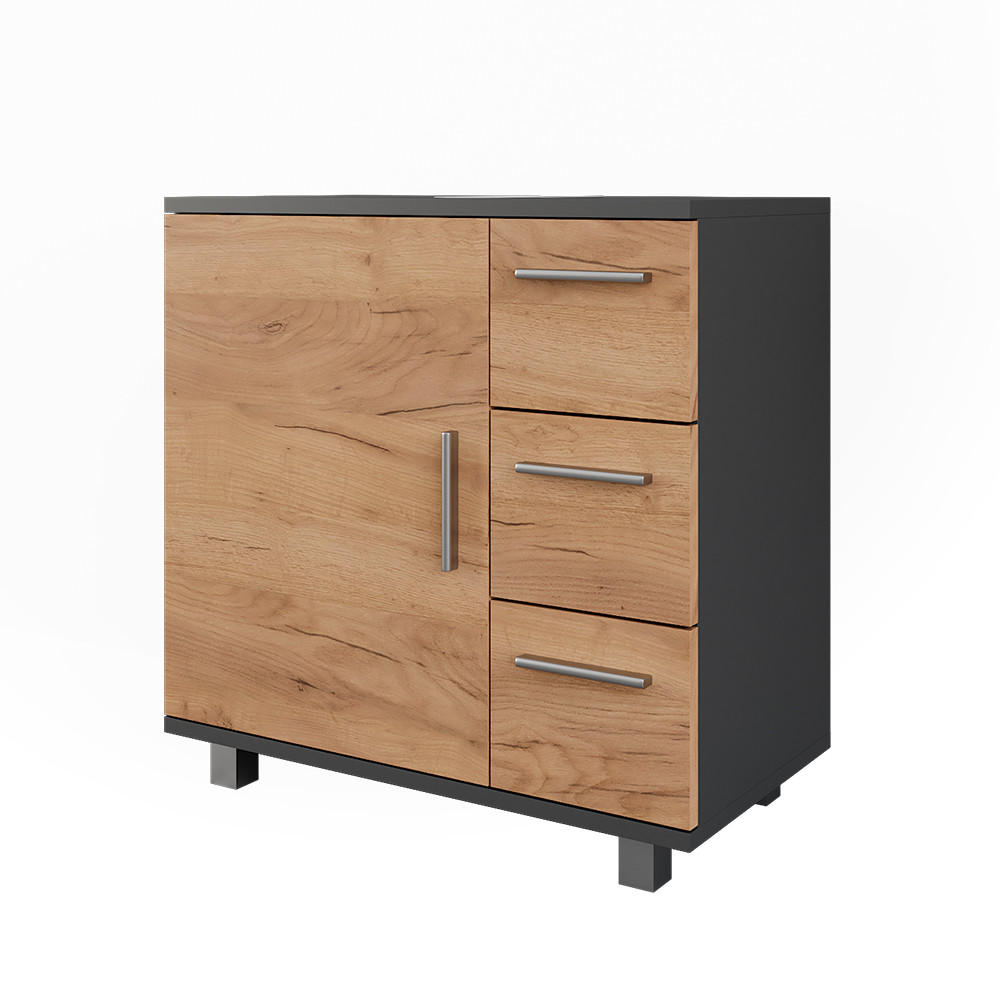 TV&Auml;TTST&Auml;LLSSK&Aring;P Ilias Antracit/Goldkraft ek 60x60.8 cm med d&ouml;rr och 3 l&aring;dor Antracit, Honungsek 60.8/60/33 cm