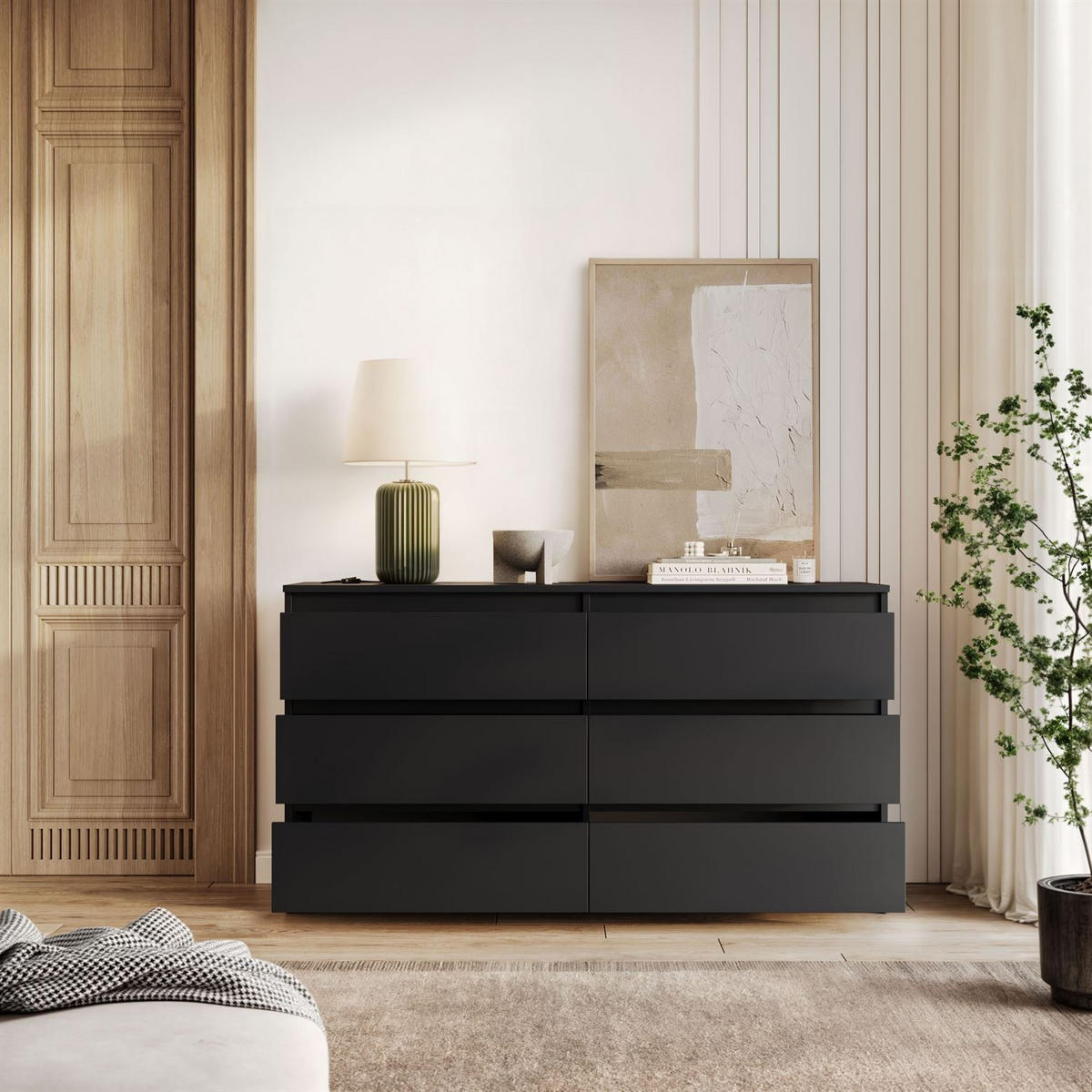Sideboard HANA M6 Sonoma Eiche 140cm - Schwarz, Holzwerkstoff (140/74.4/40cm) - Lookway