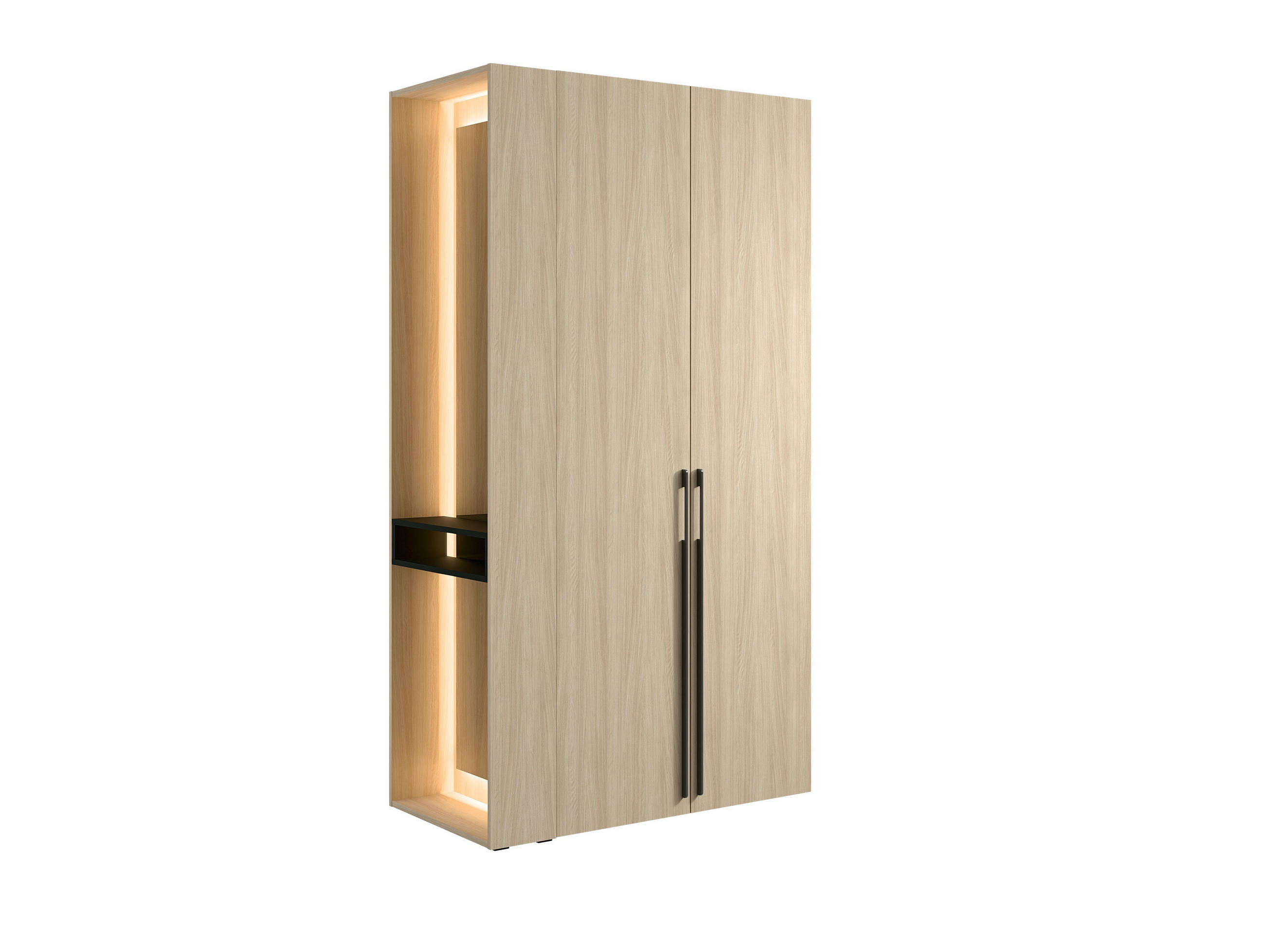 KLEIDERSCHRANK BRAVIA 97 - 110,9×207,5×58 cm 2 Türen & 4 Einlegeböden, mit Spiegel, mit Beleuchtung Barista Eiche / Schwarz Onyx - Eichefarben, Holz/Holzwerkstoff (110.9/207.5/20.5cm) - Milaros Markt