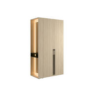KLEIDERSCHRANK BRAVIA 97 - 110,9×207,5×58 cm 2 Türen & 4 Einlegeböden, mit Spiegel, mit Beleuchtung Barista Eiche / Schwarz Onyx - Eichefarben, Holz/Holzwerkstoff (110.9/207.5/20.5cm) - Milaros Markt
