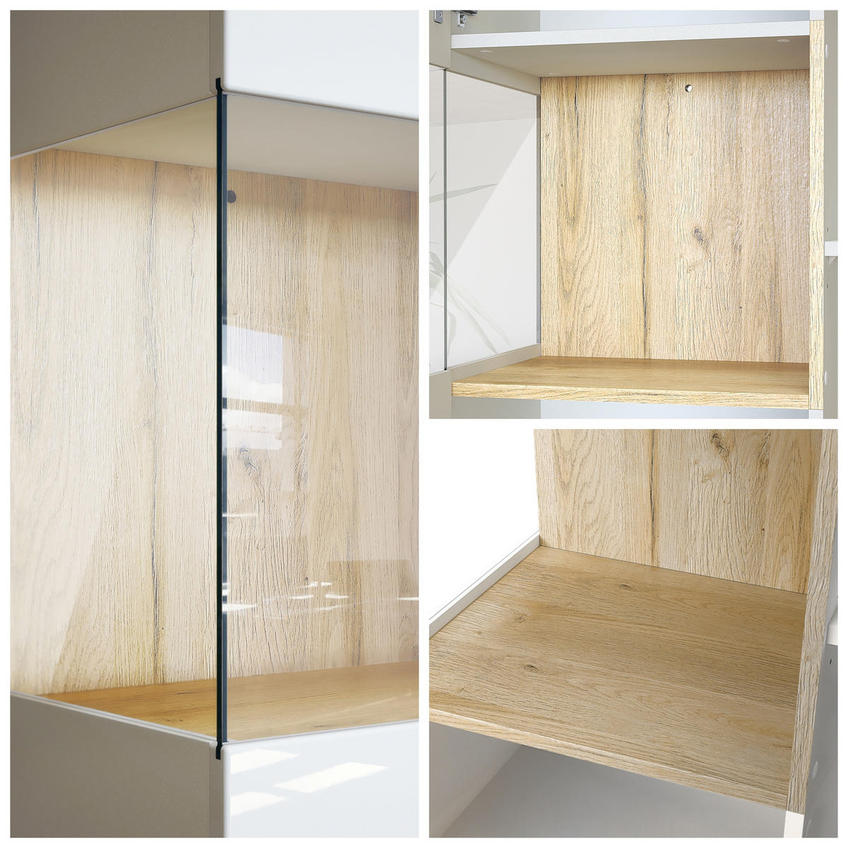 VITRINE Morena Tür und Einsatz in Grau Hochglanz - Grau, Holzwerkstoff (91.5/136.5/37cm) - Vladon