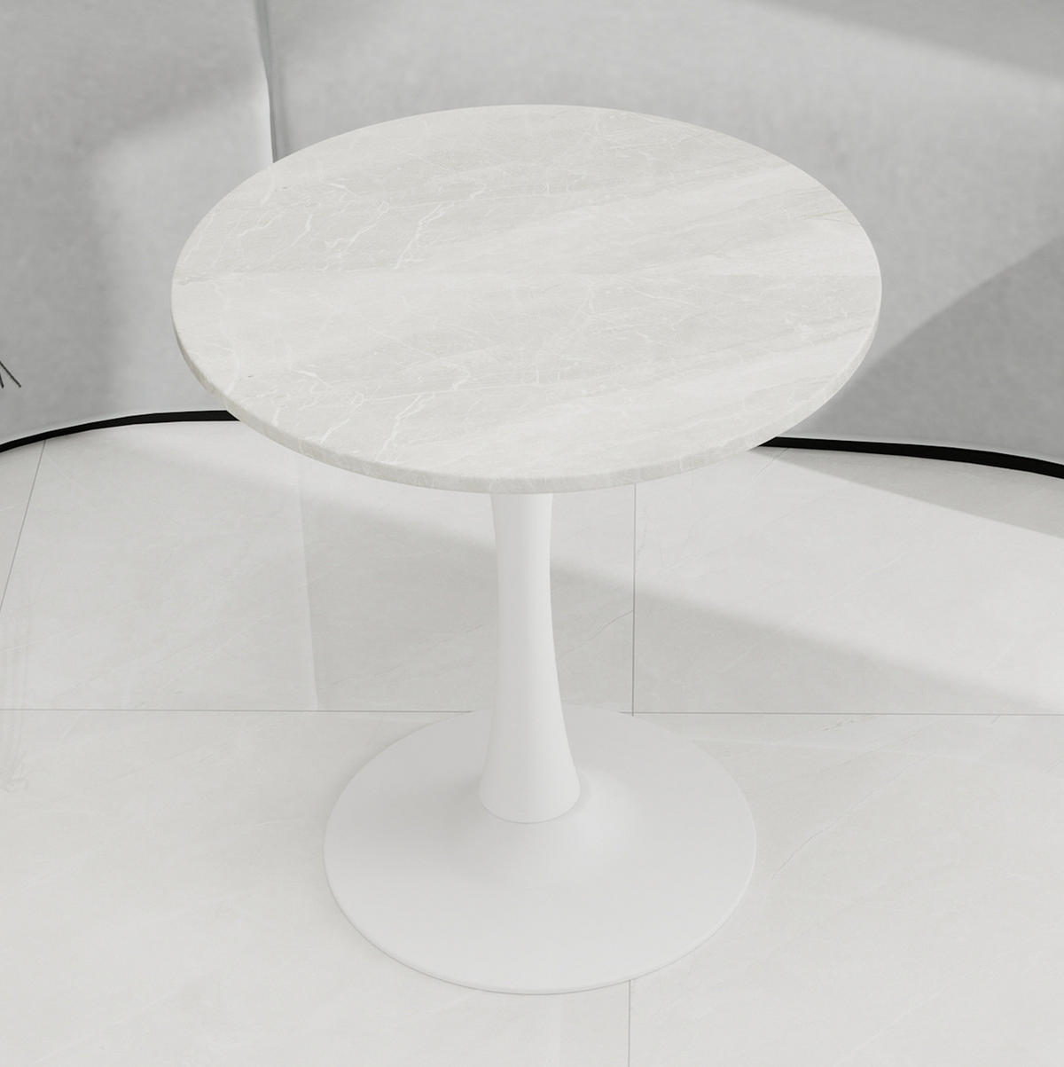 KONFERENČNÍ stolek 70/70/75 cm bílý z umělého mramoru s kulatou deskou - bílá, kámen (70/70/72cm) - OKWISH