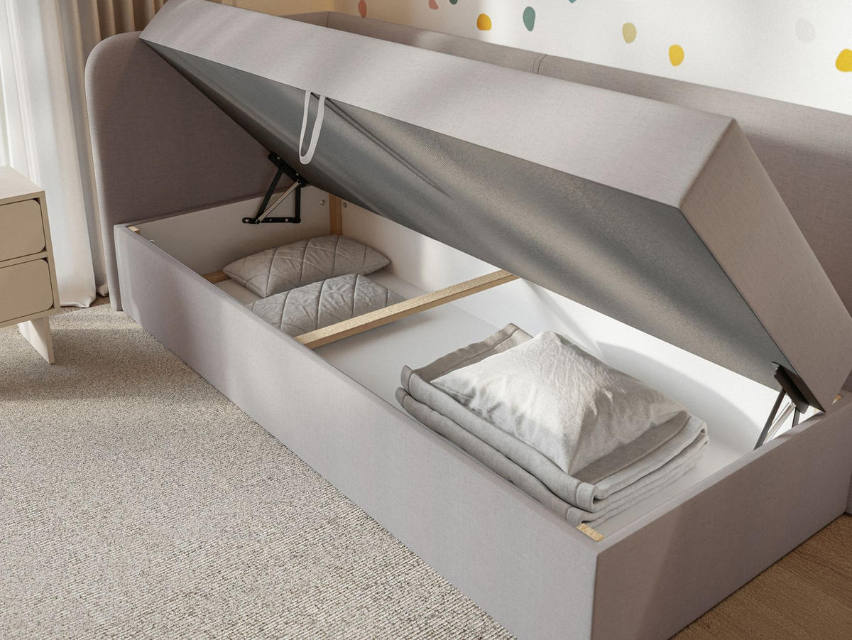 JUGENDBETT Calmmo Dunkelbeige mit Chenille-Bezug, Kopfteil links - Beige, Textil (90/200cm) - Selsey