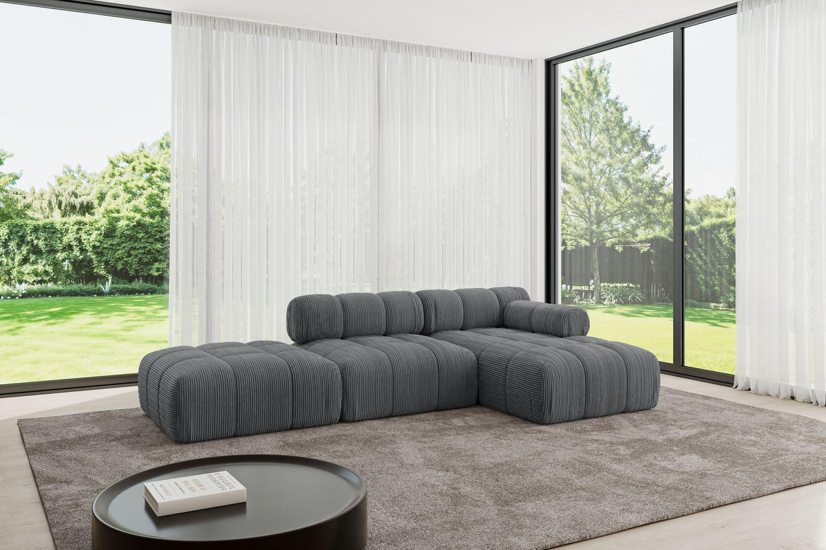 ECKSOFA modulares Sofa Lizur-L1 - 285x160x70 cm Dunkelgrau Cord - Dunkelgrau, Holzwerkstoff/Textil (285/160cm) - ALTDECOR
