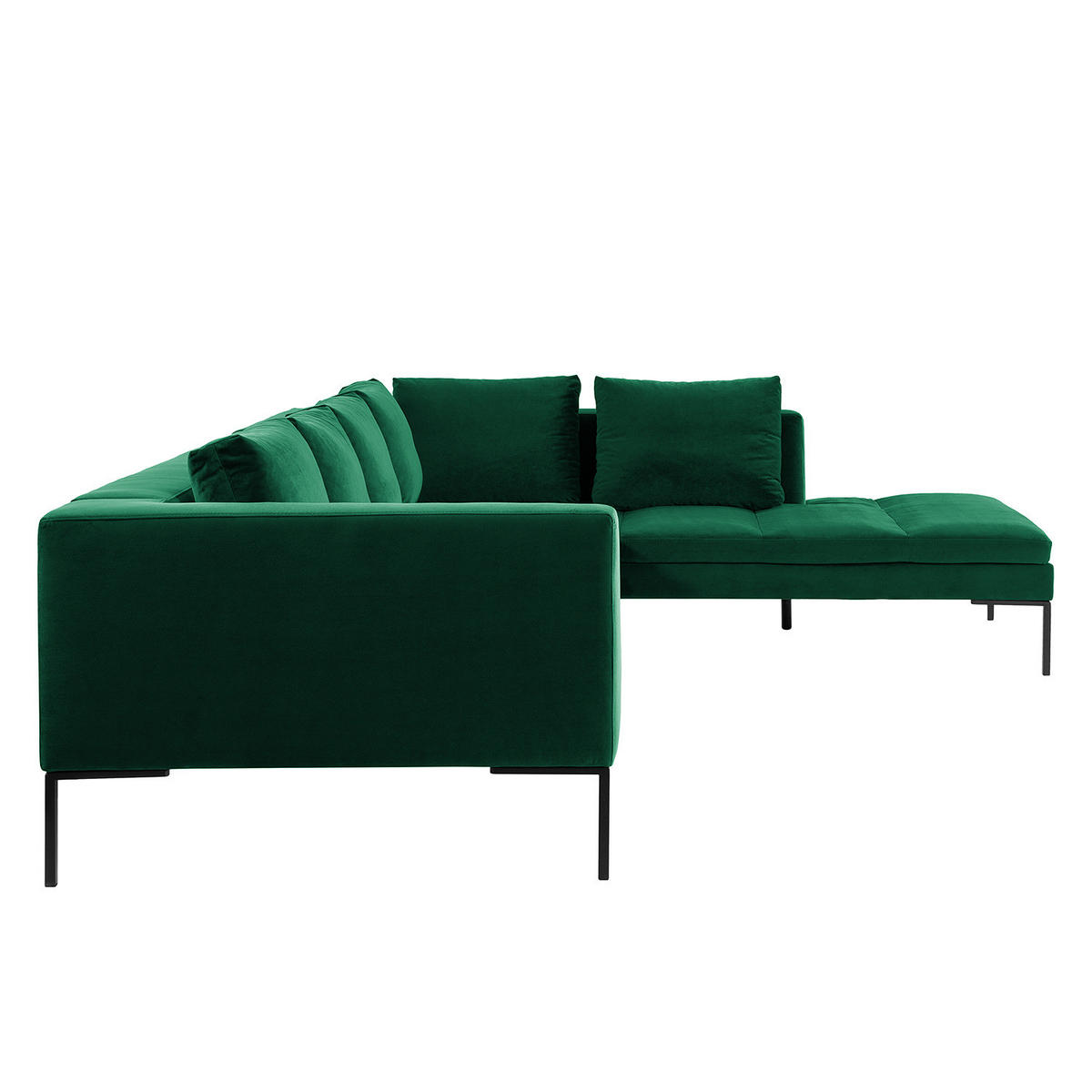 ECKSOFA mit Ottomane - Dunkelgrün/Schwarz, Textil/Metall (319/230cm) - home24