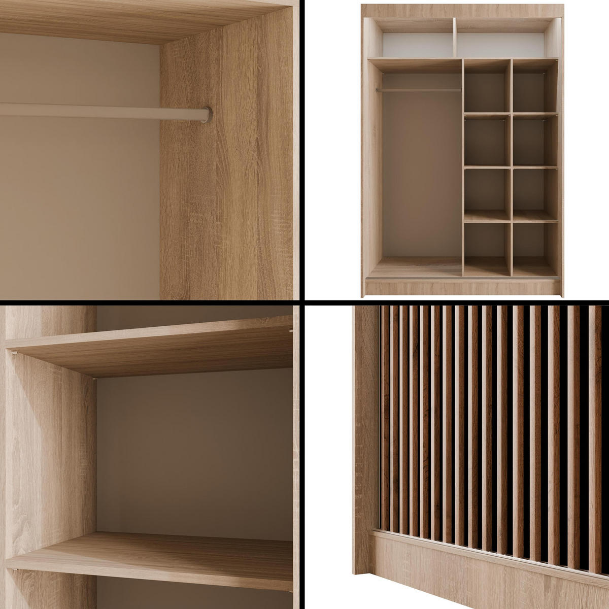 KLEIDERSCHRANK mit LED, Lamel-Schiebetüren VILANv2 - 150 cm Sonoma Eiche + Lamelle Eiche Wotan - Eiche Wotan/Sonoma Eiche, Holzwerkstoff (150/215/61cm) - ALTDECOR