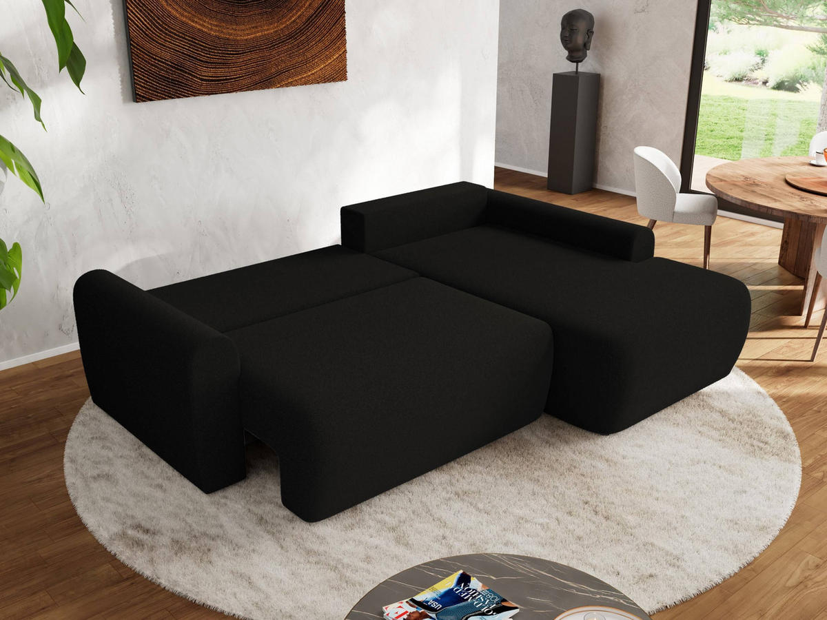 ECKSCHLAFSOFA CUBO L Schwarz Boucle - rechts - Schwarz, Kunststoff/Textil (187/273cm) - MKS