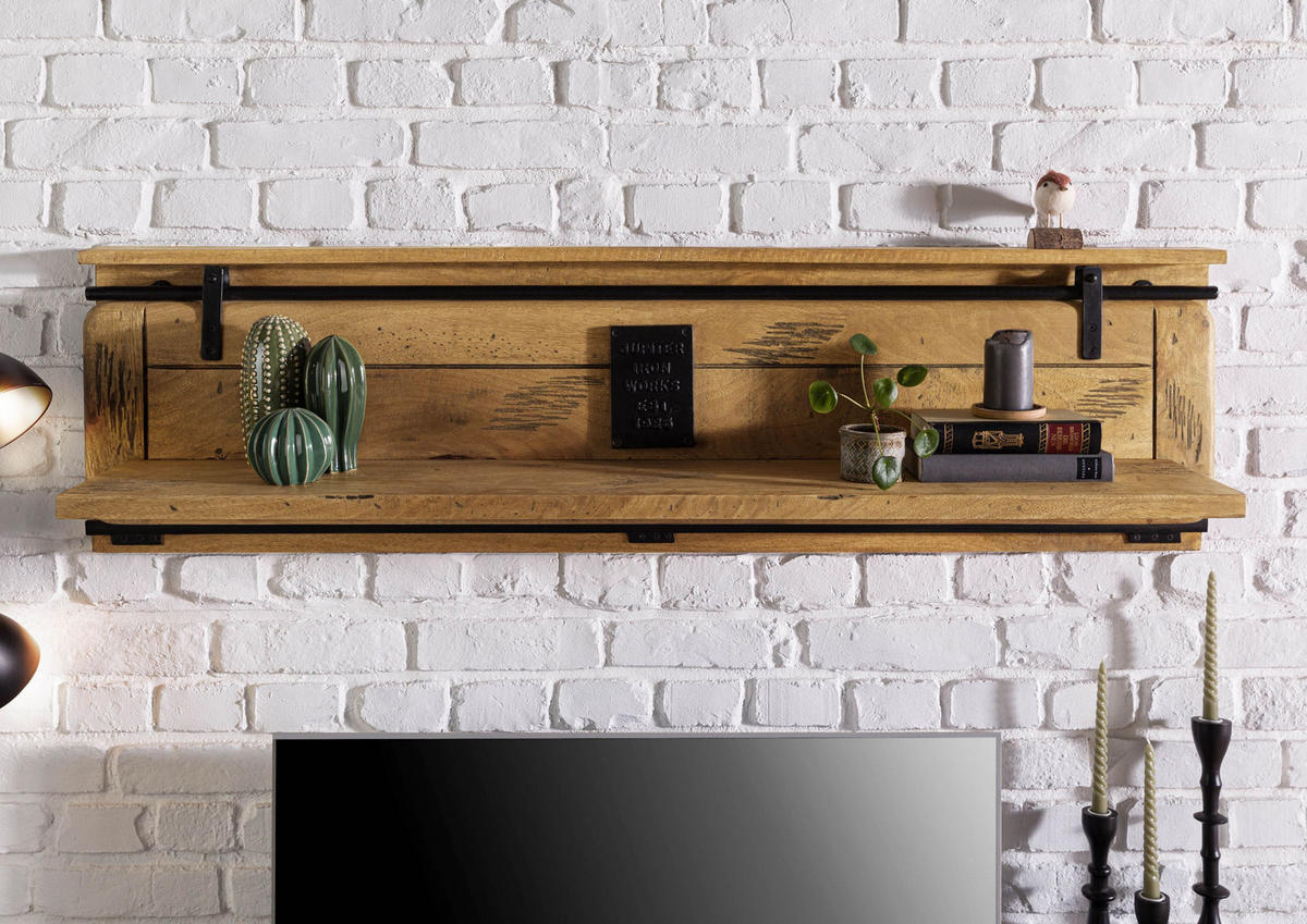 WANDREGAL Mango 160x25x38 natur lackiert RAILWAY #190 - Naturfarben, Holz (160/38/25cm) - Massivmoebel24
