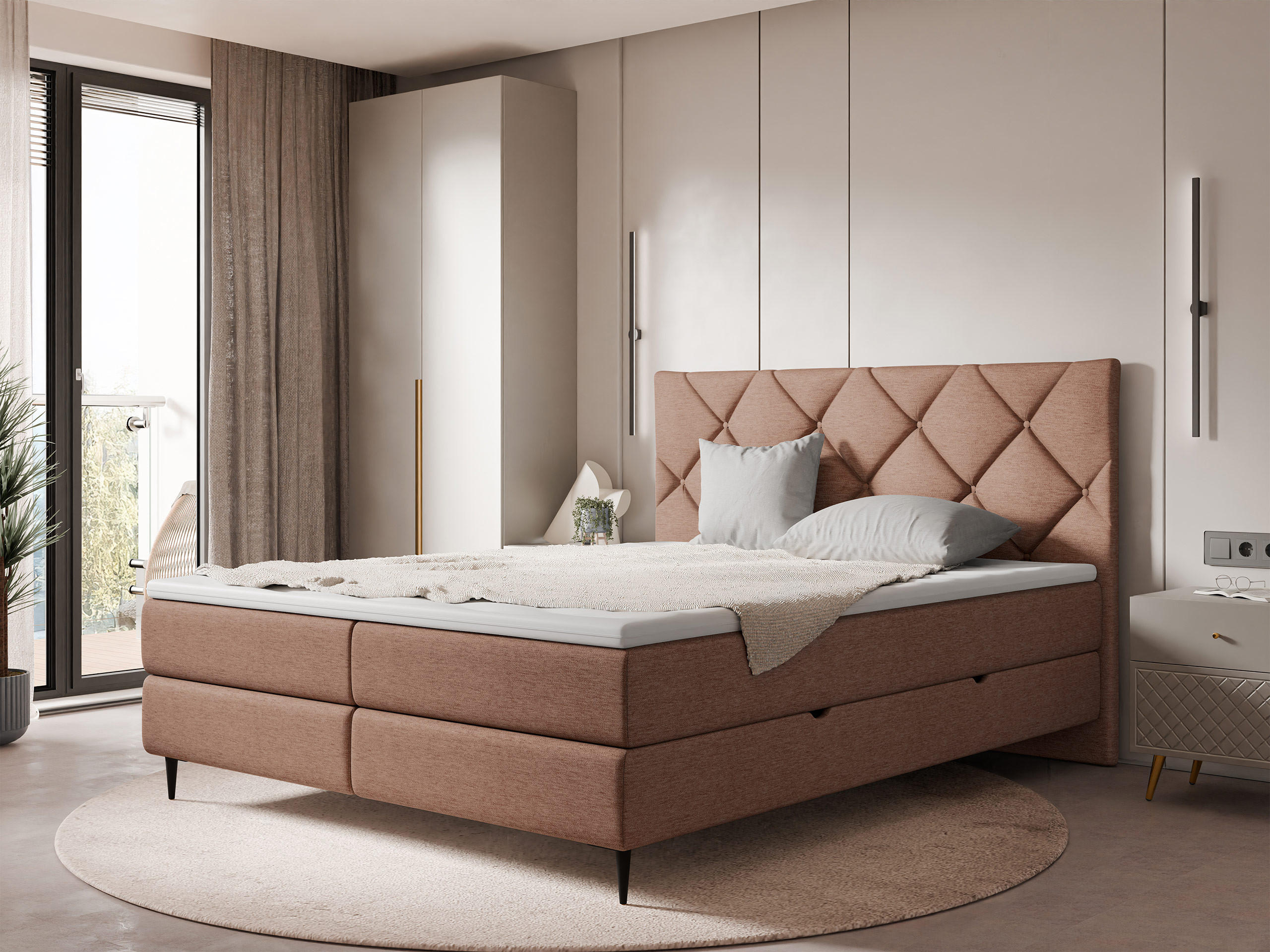 BOXBETT Letra - Hellrosa/Schwarz, Holz/Textil (180/200cm) - MIRJAN24
