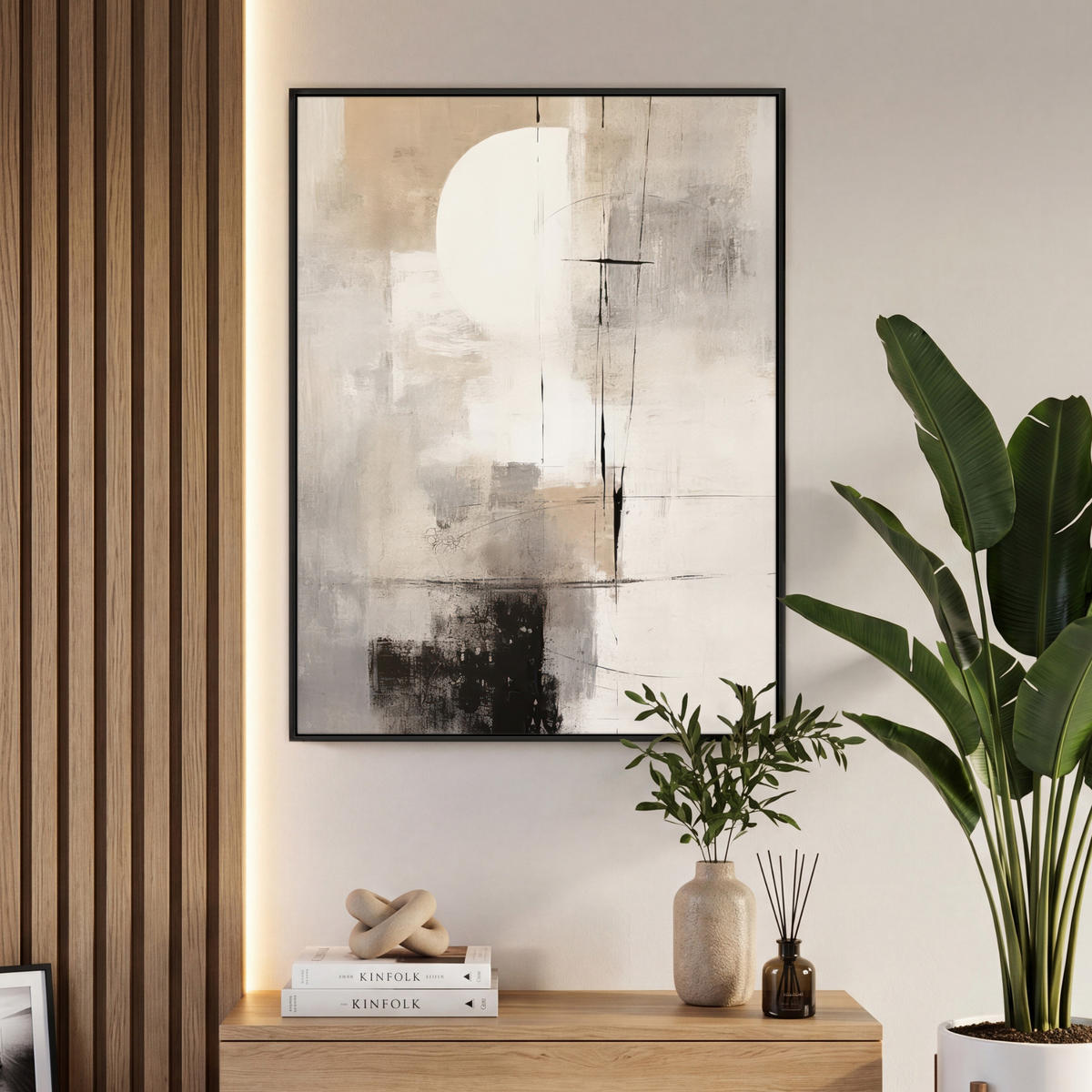 LEINWAND Bilder mit Rahmen - Abstrakt - Kunst - Grau - 70x100 - Hellgrau, Textil (70/100cm) - MuchoWow