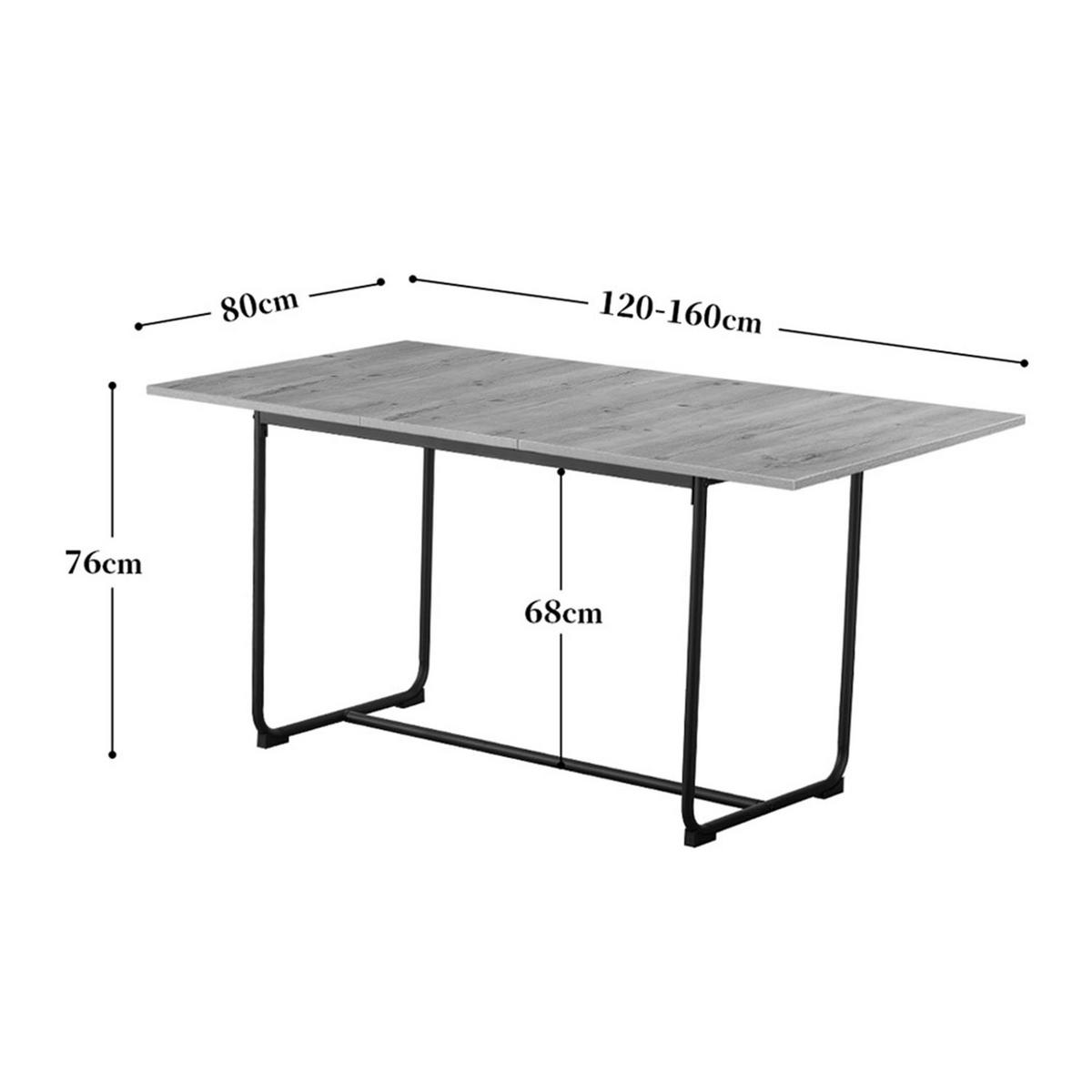 ESSTISCH PIUS 120-160/80/76 cm - Schwarz/Eiche San Remo, Holzwerkstoff/Metall (120/80/76cm) - B&D Home