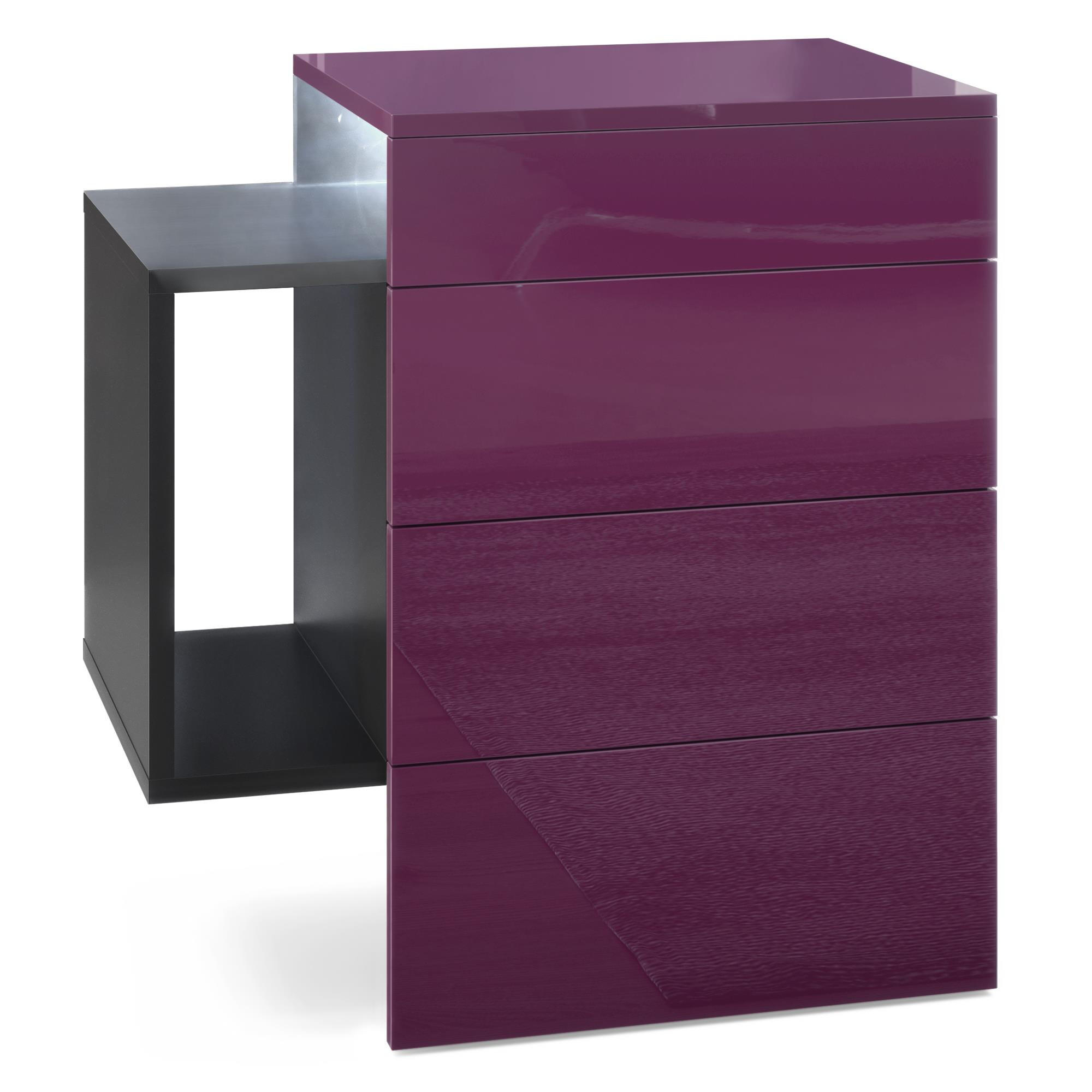 NACHTTISCH Queens Front in Brombeer Hochglanz - Brombeere, Holzwerkstoff (60/63/36cm) - Vladon