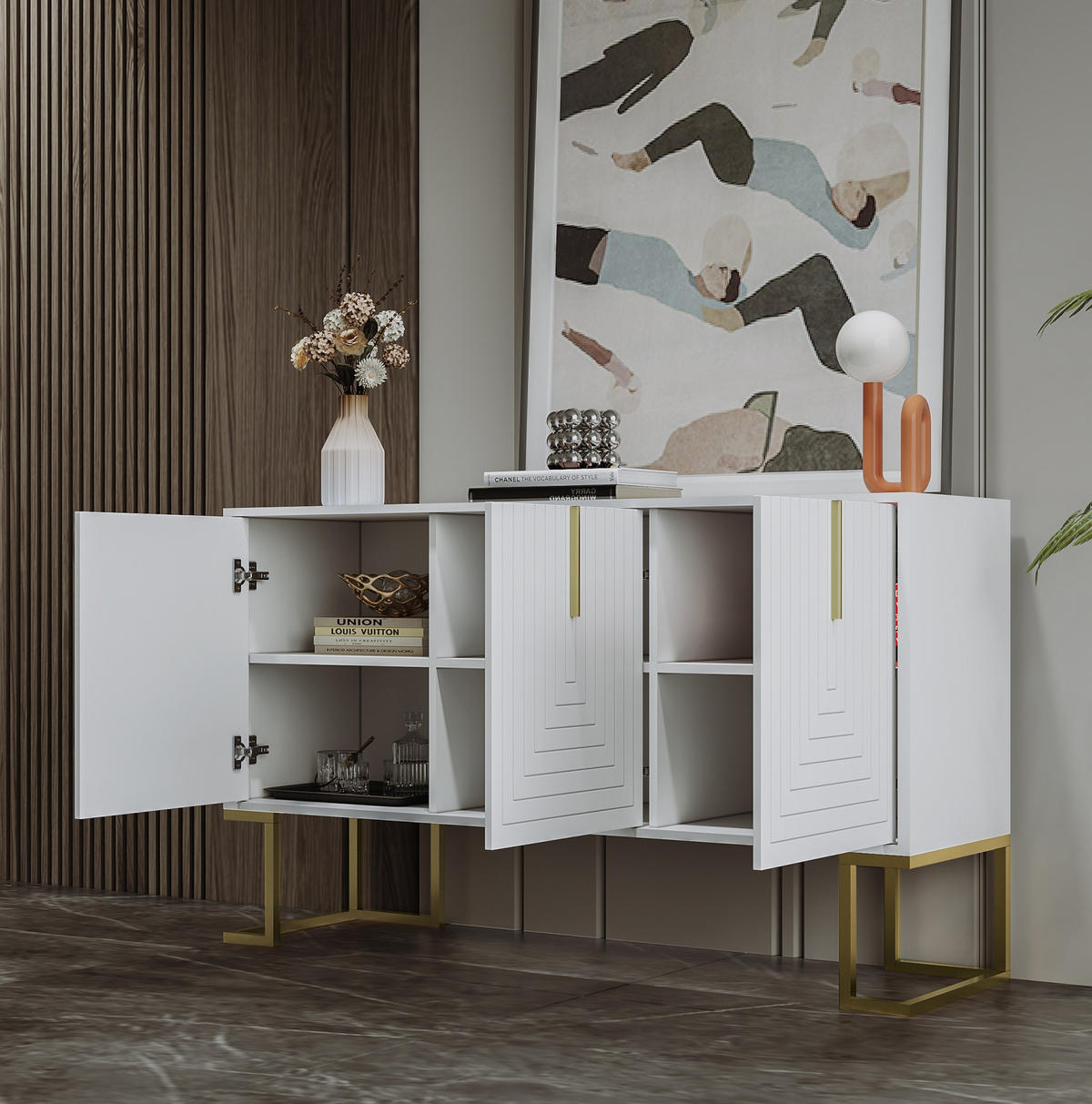 SIDEBOARD weiß aus MDF mit 3 Türen und verstellbaren Regalen - Weiß, Holzwerkstoff (40/80.5/138cm) - OKWISH