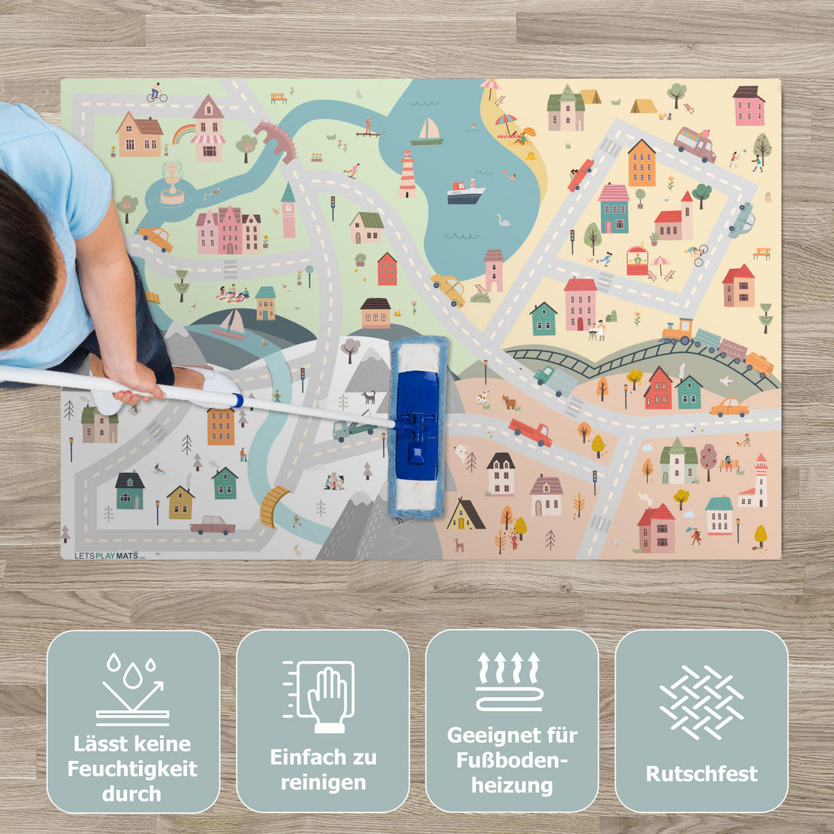 KINDERTEPPICH Jahreszeiten - Stadt - Häuser - Straße - Kinder - Auto 105x70 cm - Multicolor, Kunststoff (105/70cm) - MuchoWow