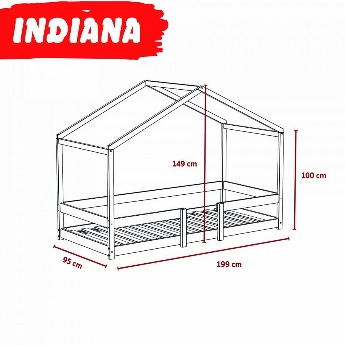 HAUSBETT INDIANA mit Lattenrost / Kinderbett 90x190 - Weiß - Weiß, Holz (90/190cm) - Weber Industries