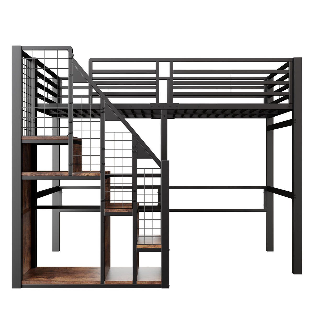 HOCHBETT 90/200 cm in Schwarz mit Stauraum und Treppe - Schwarz, Metall (90/200cm) - Flora Grace