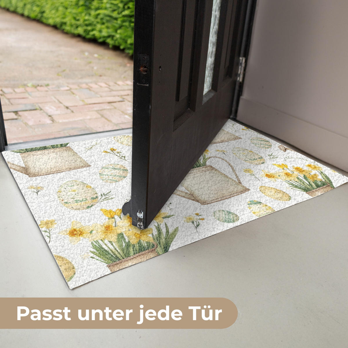 FUSSMATTE Gießkanne - Blumen - Eier 90x60 cm - Gelb/Weiß, Kunststoff (60/90cm) - MuchoWow