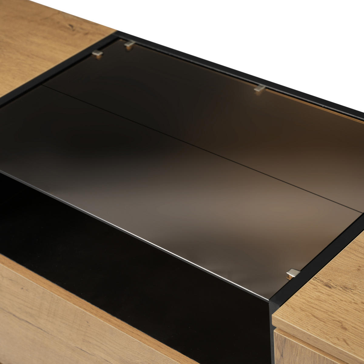 SIDEBOARD 140/70/40 cm Eiche aus Holz, Glas und Metall mit verstellbaren Einlegeböden - Eichefarben, Glas (40/70/140cm) - OKMYHOME