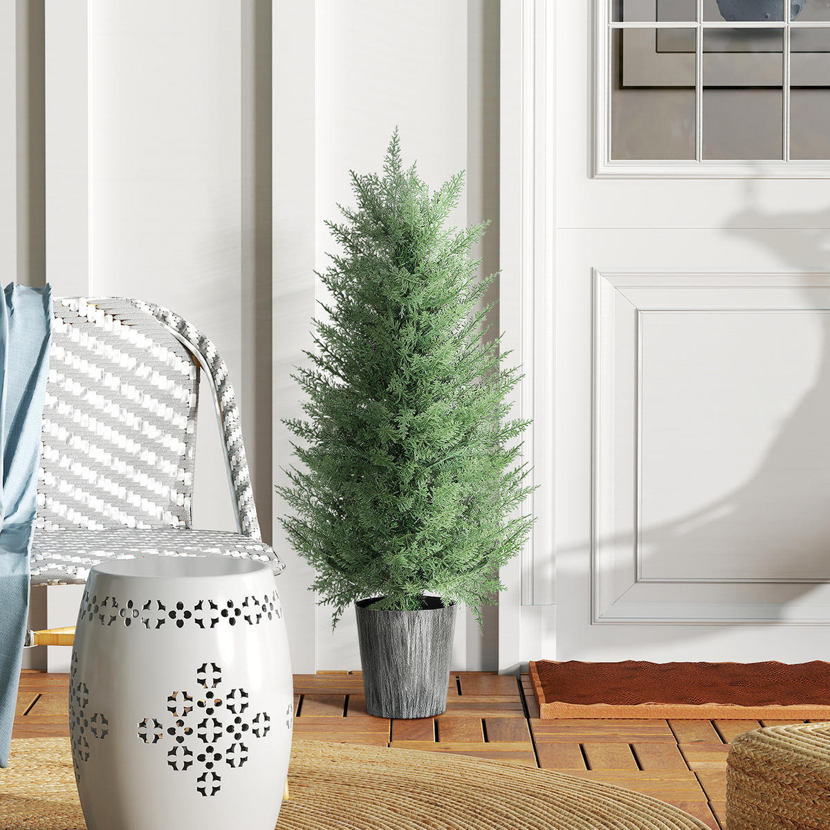 KUNSTPFLANZE Kunststoff Metall Grün 2er Set - Schwarz/Grün, Kunststoff/Metall (90cm) - HOMCOM