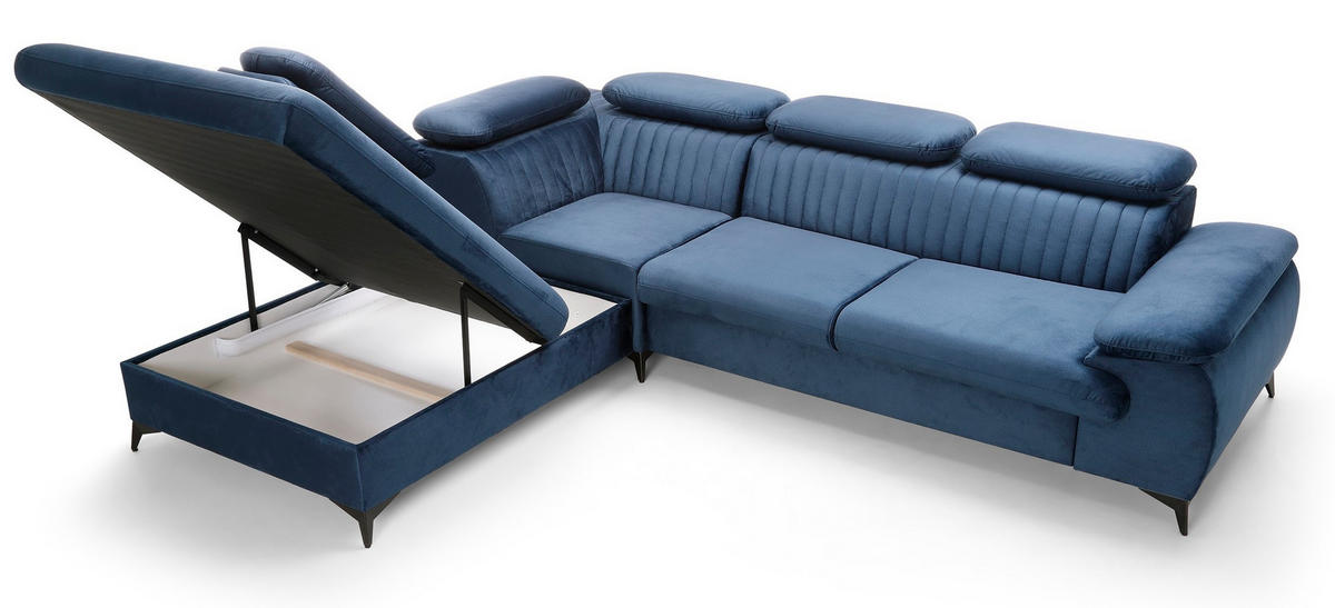ECKSOFA 275 cm mit verstellbaren Kopfstützen Xanto L, Links, Blau - Blau, Holz (275/221cm) - Emporius