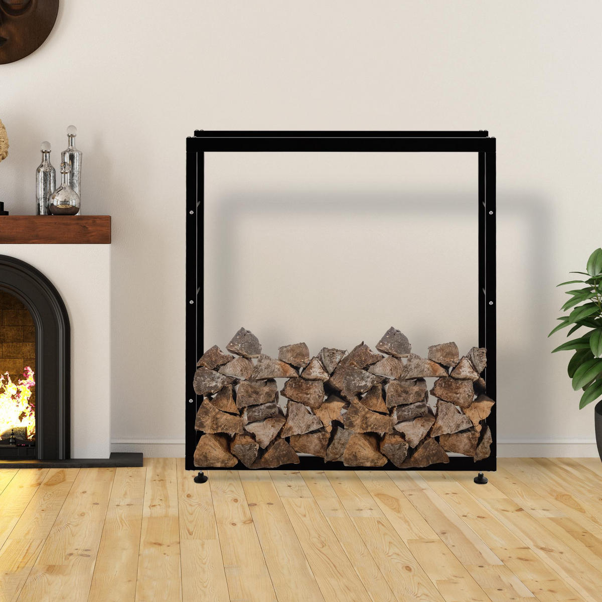 KAMINHOLZREGAL 125/25/150 cm Metall schwarz - Schwarz, Metall (125/150/25cm) - CLP